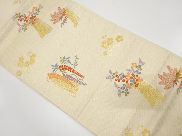 JAPANESE KIMONO / ANTIQUE FUKURO OBI / SILK / WOVEN WISTERIA & BUSH CLOVER